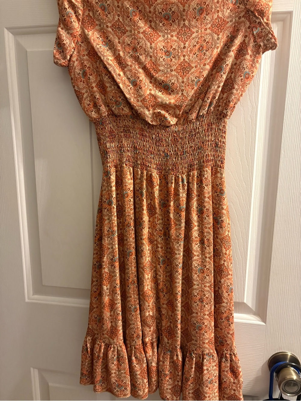 Juniors Orange Paisley Smocked Waist Summer Dress no tag size xs/small
